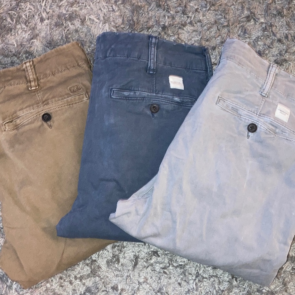 Men's Casual flex pants lot bundle of 3 Pants - Brown, Blue, Gray 31x32